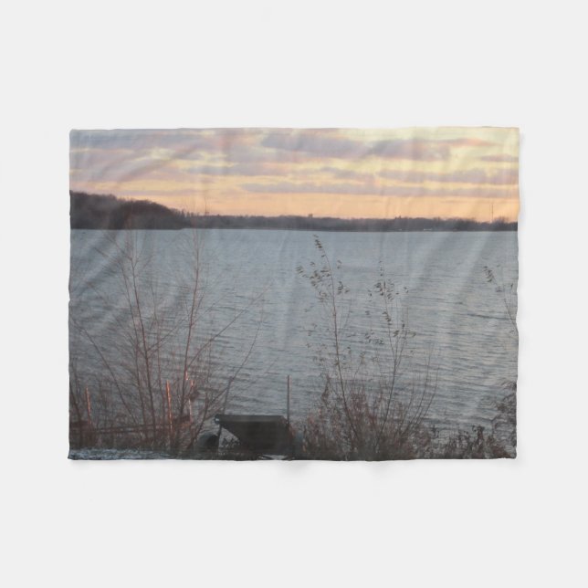 Lake Shore Sunset Fleece Blanket (Front (Horizontal))