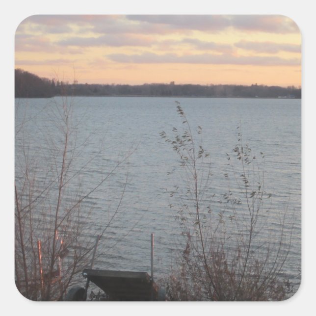 Lake Shore Sunset Square Stickers - Set of 20 (Front)