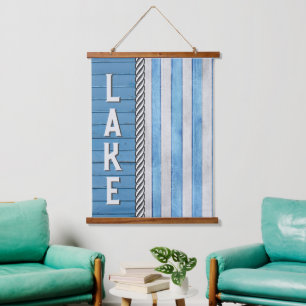 Lake Sign Blue and Grey Hanging Tapestry
