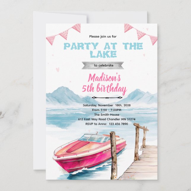 Lake speed boat girl invitation (Front)