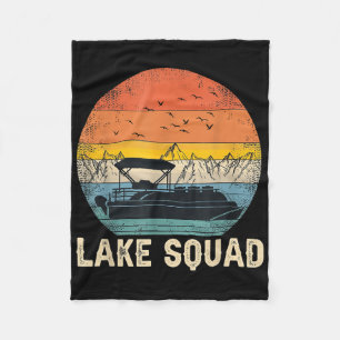 Lake Squad Vintage Pontoon Boat Captain Summer Vib Fleece Blanket