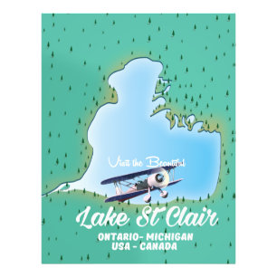 lake St Clair USA Canada lake map Photo Print