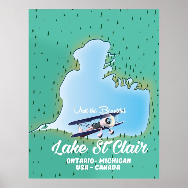 lake St Clair USA Canada lake map Poster (Front)