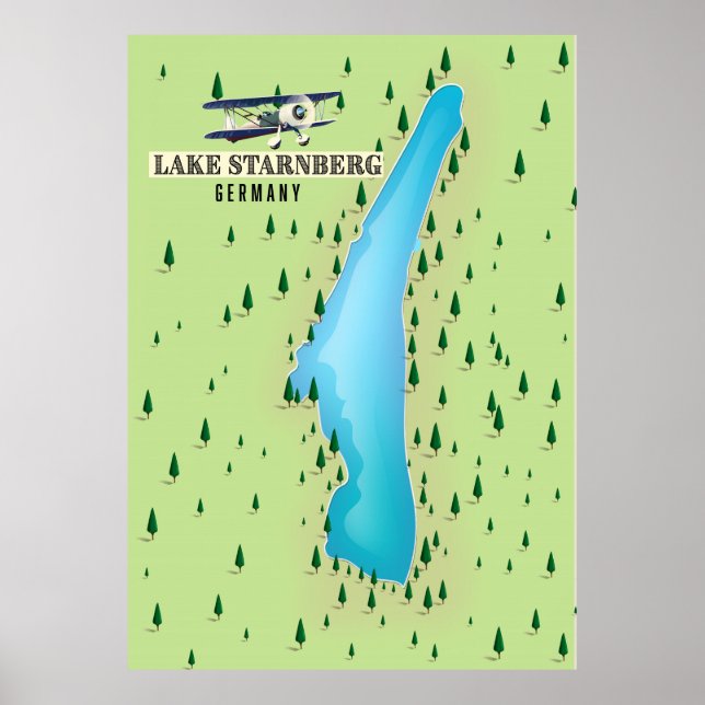 Lake Starnberg Germany vintage style map poster. Poster (Front)