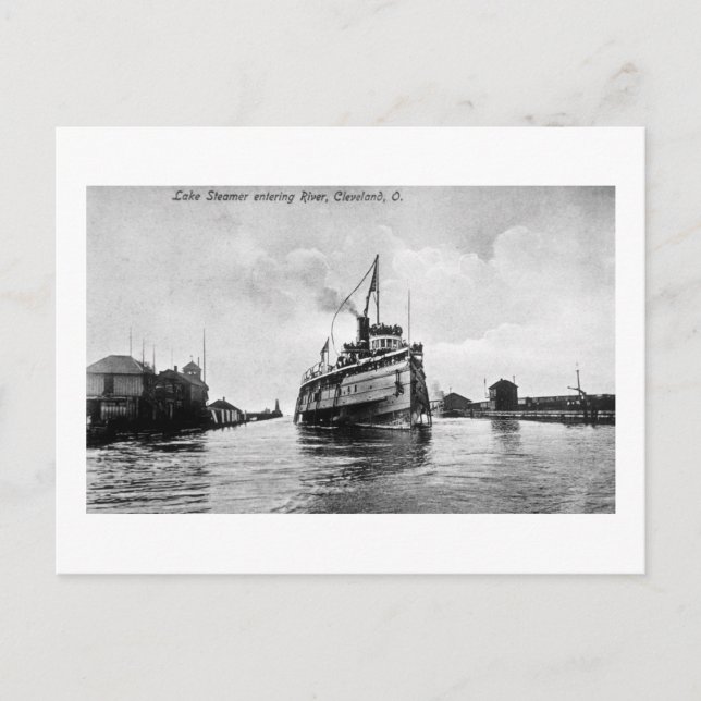 Lake Steamer entering River, Cleveland, Ohio Postcard (Front)