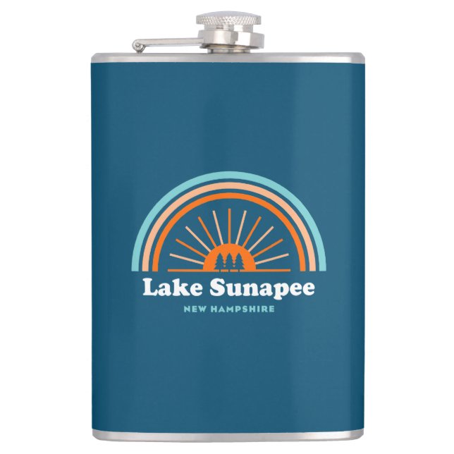 Lake Sunapee New Hampshire Rainbow Hip Flask (Front)