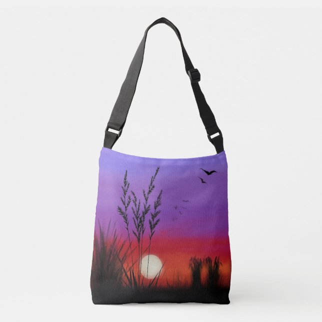 Lake Sunset Crossbody Bag Painting (Front)