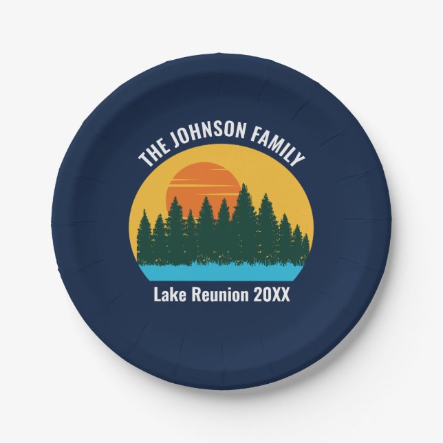 Lake Sunset Family Reunion Cute Custom Party Paper Plate (Front)
