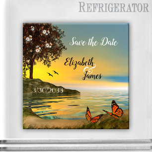 Lake Sunset with Butterflies Save the Date Magnet