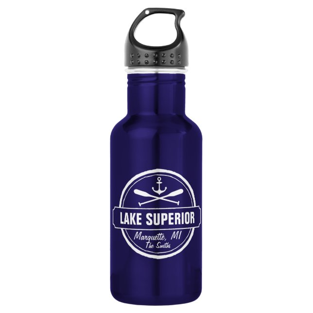 Lake Superior, custom town, name, anchor, paddles 532 Ml Water Bottle (Front)