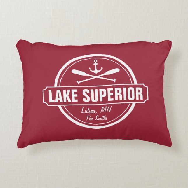 Lake Superior, custom town, name, anchor, paddles Decorative Cushion (Front)