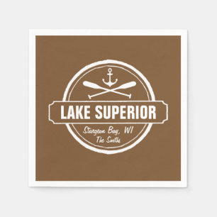 Lake Superior, custom town, name, anchor, paddles Napkin