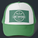 Lake Superior, custom town, name, anchor, paddles Trucker Hat<br><div class="desc">This Lake Superior nautical anchor design is personalised with your favourite Minnesota, Wisconsin, Michigan or Ontario lakeside town or area (such as Duluth, Beaver Bay, Lutsen, Grand Marais, Two Harbours, Bayfield, Madeline Island, Baileys Harbour, Egg Harbour, Sturgeon Bay, Marquette, Munising, Big Bay, Thunder Bay, etc.) and your name (or delete)....</div>