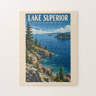 Lake Superior Illustration Travel Art Vintage Jigsaw Puzzle