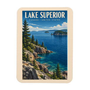 Lake Superior Illustration Travel Art Vintage Magnet
