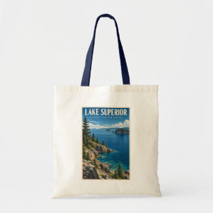 Lake Superior Illustration Travel Art Vintage Tote Bag