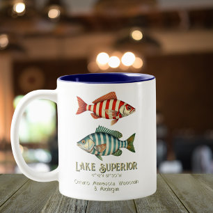 Lake Superior nautical striped fish Two-Tone Coffee Mug