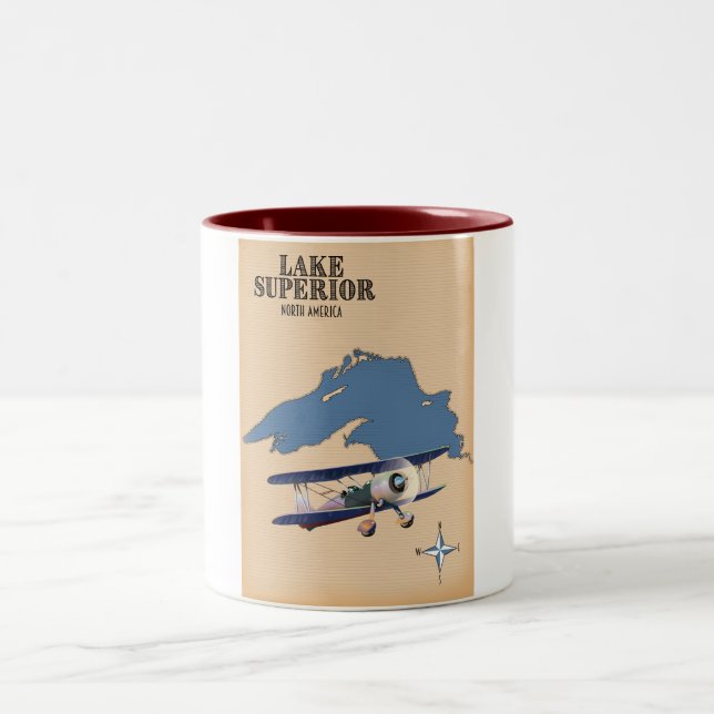Lake Superior North America map Two-Tone Coffee Mug (Center)