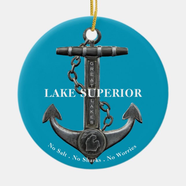 Lake Superior Patriotic distressed anchor  Ceramic Ornament (Front)
