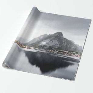 LAKE SURROUNDED BY HOUSES AND MOUNTAINS WRAPPING PAPER