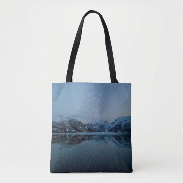 LAKE SURROUNDED BY MOUNTAINS TOTE BAG (Front)