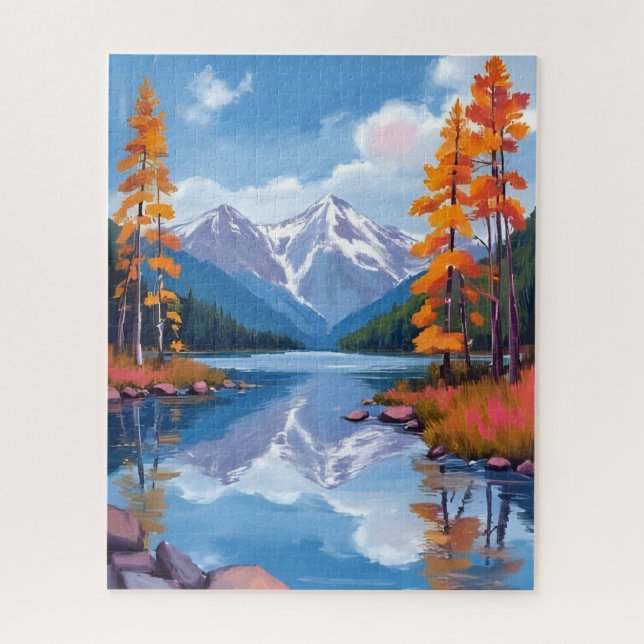 Lake Tahoe Autumn | Fall Foliage Mountain Painting Jigsaw Puzzle (Vertical)