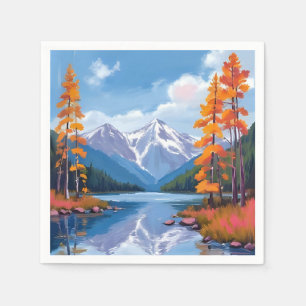 Lake Tahoe Autumn   Fall Foliage Mountain Painting Napkin
