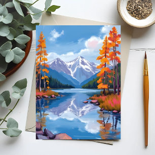 Lake Tahoe Autumn   Fall Foliage Mountain Painting Postcard