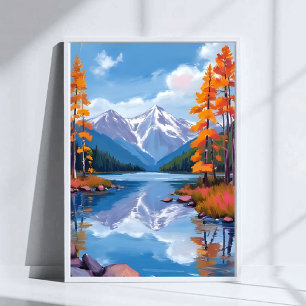 Lake Tahoe Autumn   Fall Foliage Mountain Painting Poster