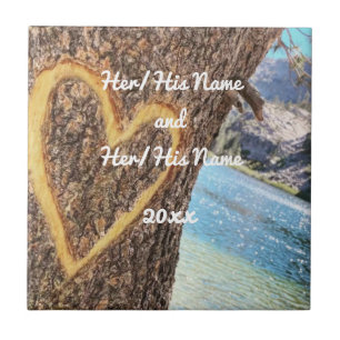 Lake Tahoe Blue Water Tree Heart Love Ceramic Tile