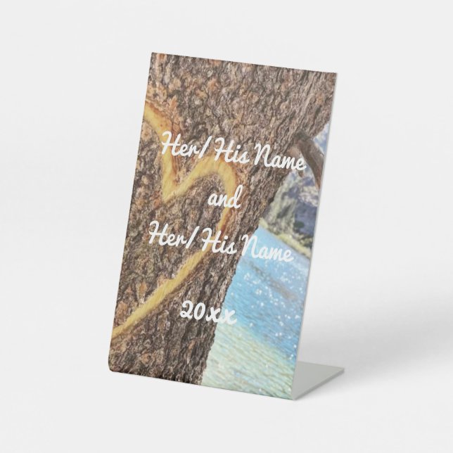 Lake Tahoe Blue Water Tree Heart Love Pedestal Sign (Front)