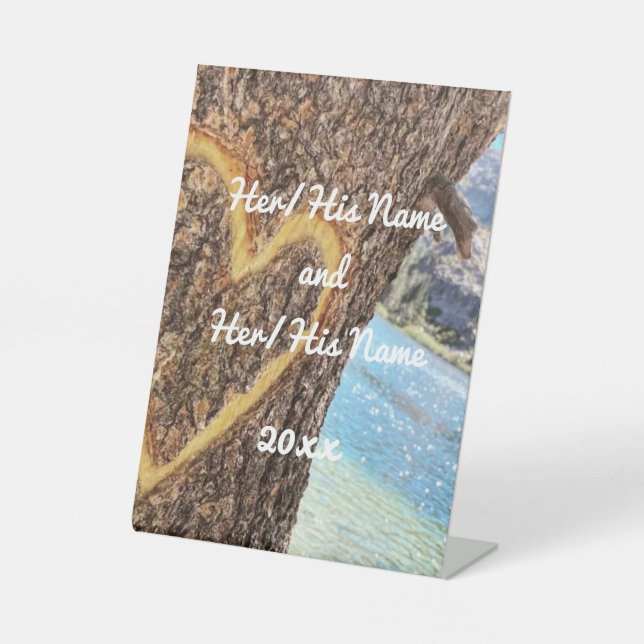 Lake Tahoe Blue Water Tree Heart Love Pedestal Sign (Front)