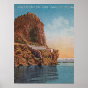 Lake Tahoe, CA - Cave Rock from the Lake View Poster
