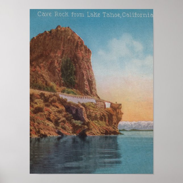 Lake Tahoe, CA - Cave Rock from the Lake View Poster (Front)