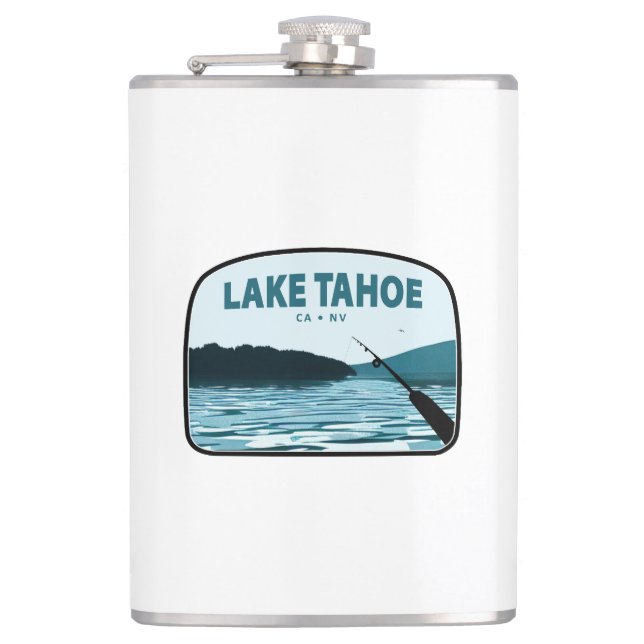 Lake Tahoe California Nevada Fishing Rod Hip Flask (Front)