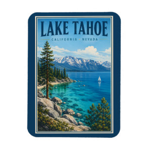 Lake Tahoe California Nevada Illustration Travel Magnet