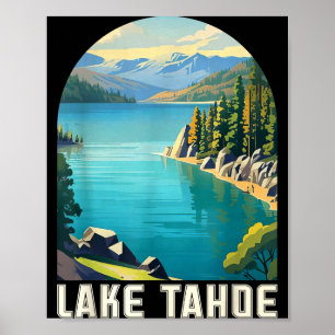 Lake tahoe california nevada mountain hiking skiin poster