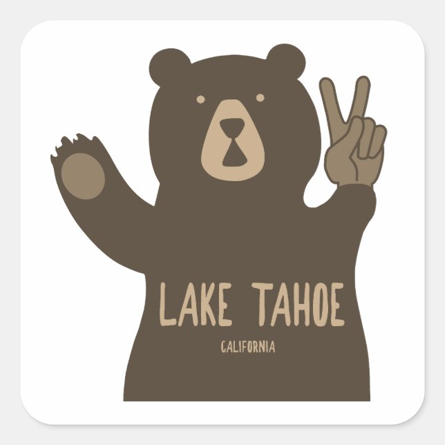 Lake Tahoe California Nevada Peace Bear Square Sticker (Front)