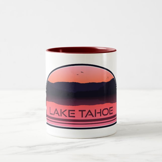Lake Tahoe California Nevada Red Sunrise Two-Tone Coffee Mug (Center)