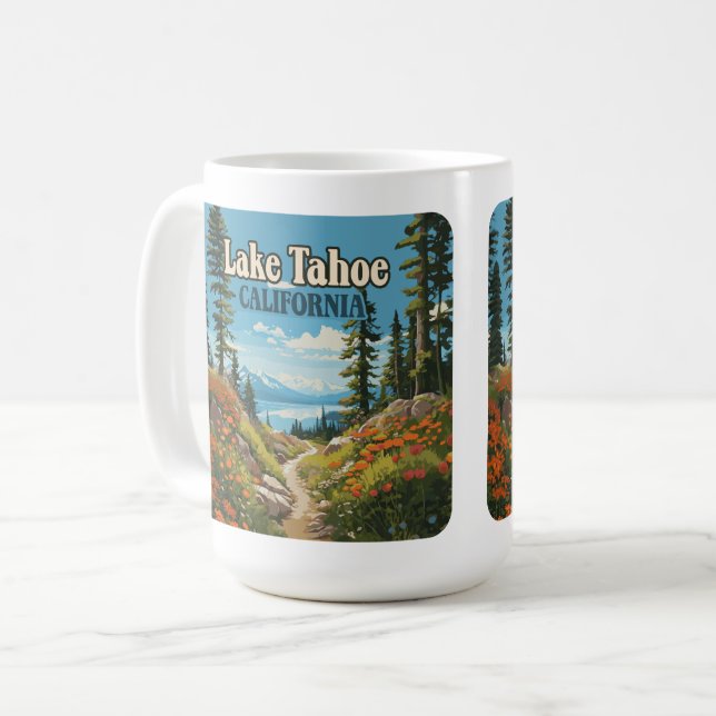 Lake Tahoe California Nevada Retro Travel Coffee Mug (Front Left)