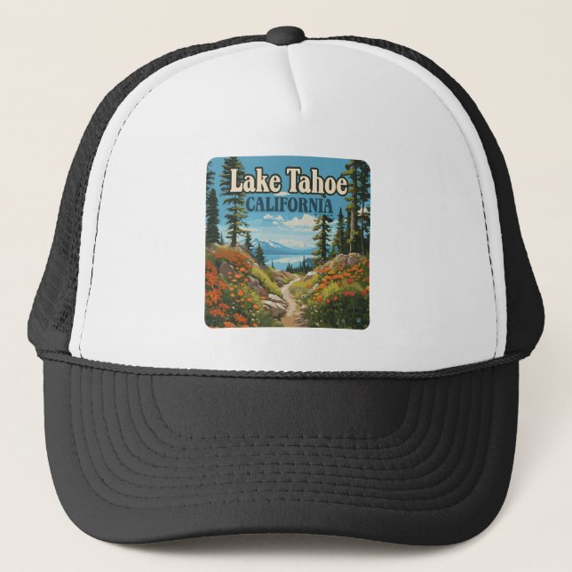Lake Tahoe California Nevada Retro Travel Trucker Hat (Front)