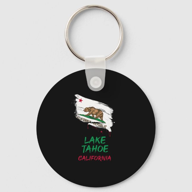 Lake Tahoe California Paint Splatter Flag Vacation Key Ring (Front)