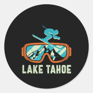 Lake Tahoe California Retro Vintage Skiing And Sno Classic Round Sticker