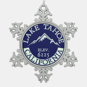 Lake Tahoe California Skiing Snowboarding Ski Snowflake Pewter Christmas Ornament