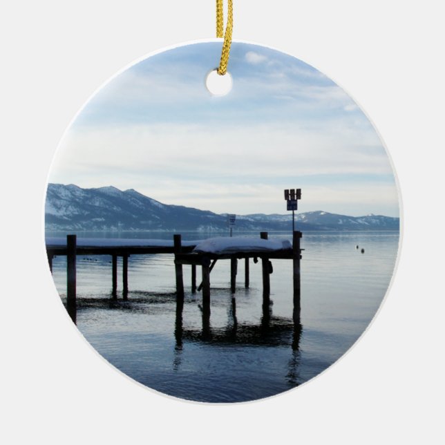 Lake Tahoe Dock Ceramic Tree Decoration (Front)