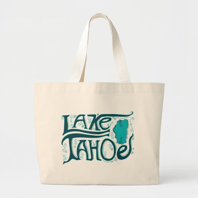 Lake Tahoe Hand Drawn Logo Large Tote Bag (Front)
