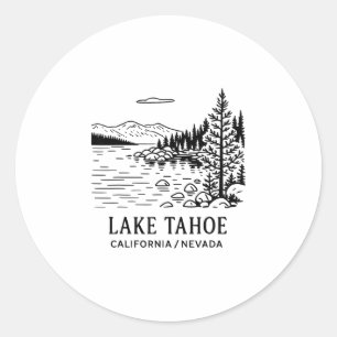 Lake Tahoe Line Drawing California Nevada Nature S Classic Round Sticker