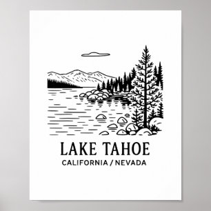 Lake Tahoe Line Drawing California Nevada Nature S Poster