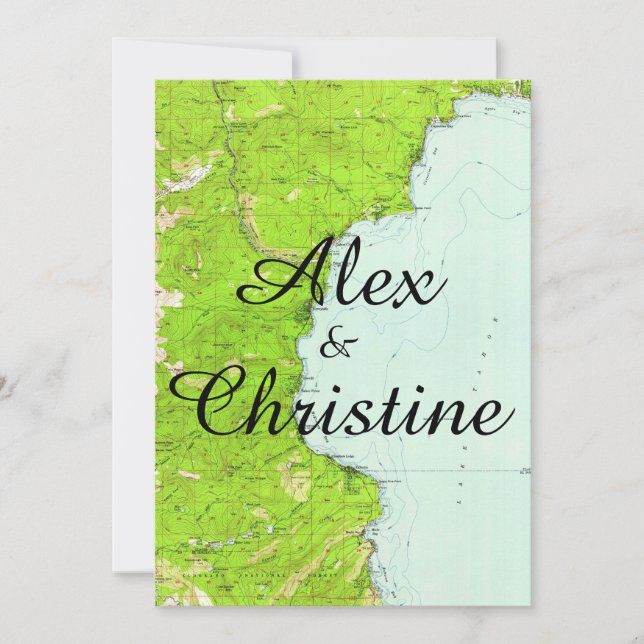 Lake Tahoe Map Wedding Invitation (Front)
