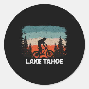 Lake Tahoe Mountain Biking Sunset Retro Vintage  Classic Round Sticker